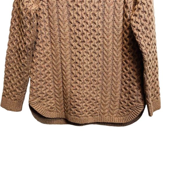 Land's End Chunky Brown Cable Knit Sweater Size XS Crew Neck Boat Hem Pull On - Picture 4 of 9
